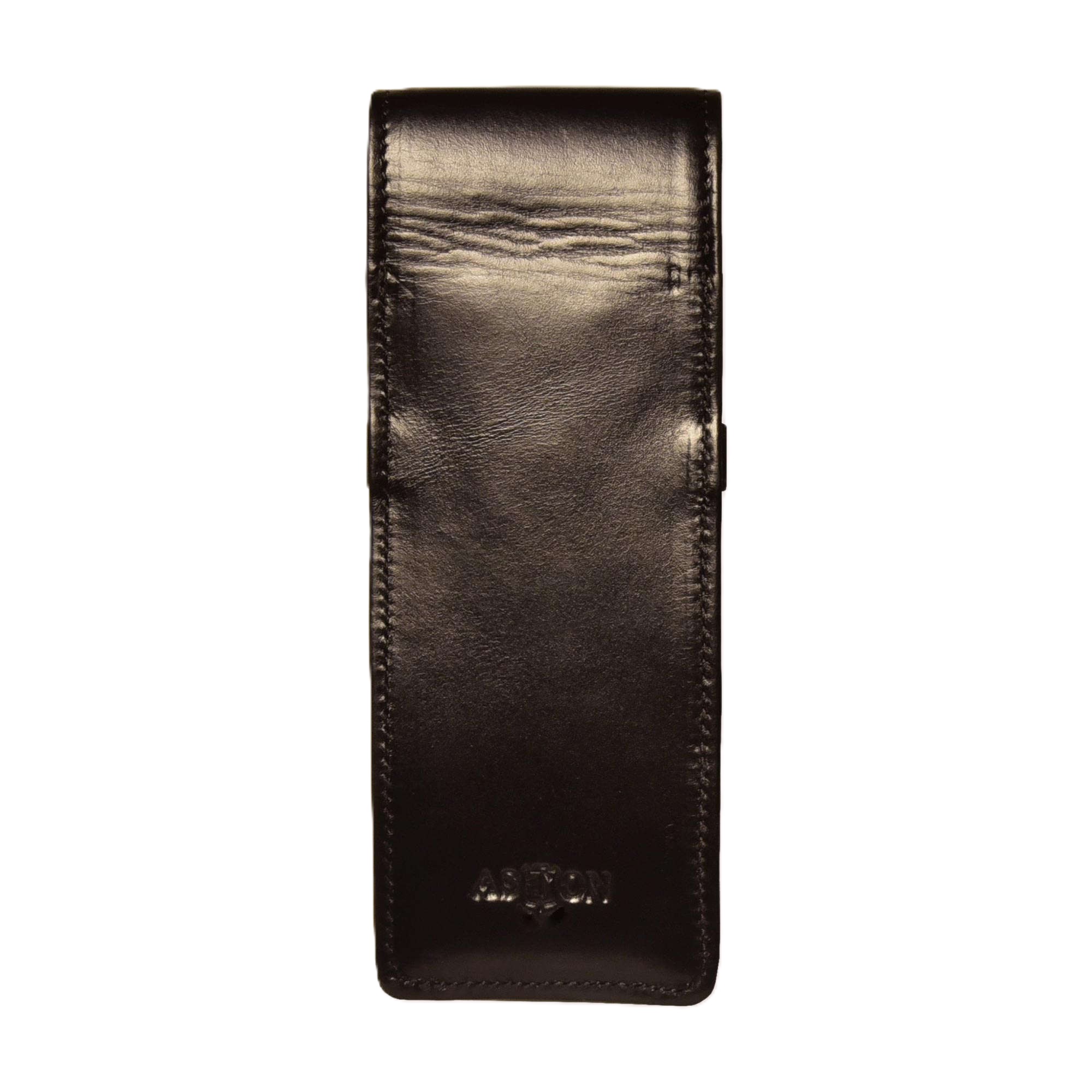 Aston Leather Black Soft Flap Pen Pouch (Triple)
