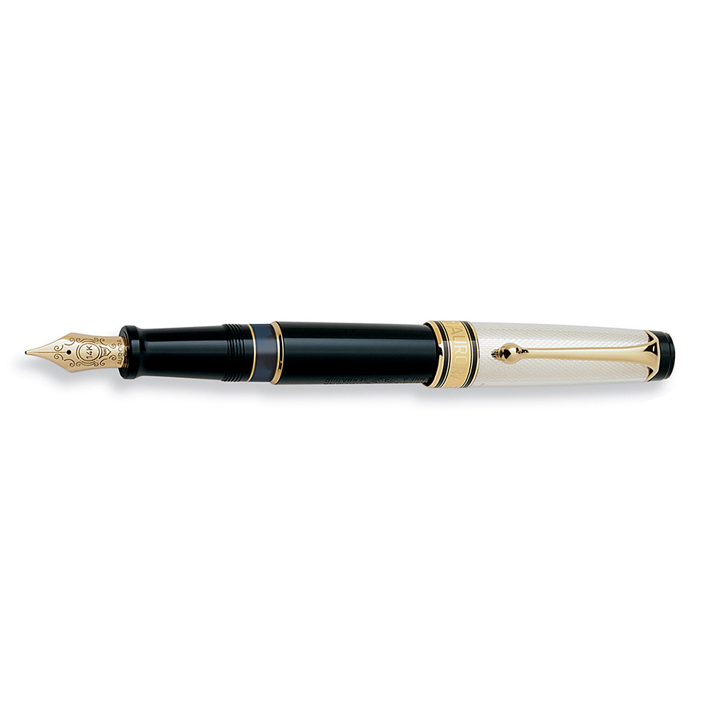 Aurora Optima Grana di Riso Black and Sterling Silver GT Reservoarpenna