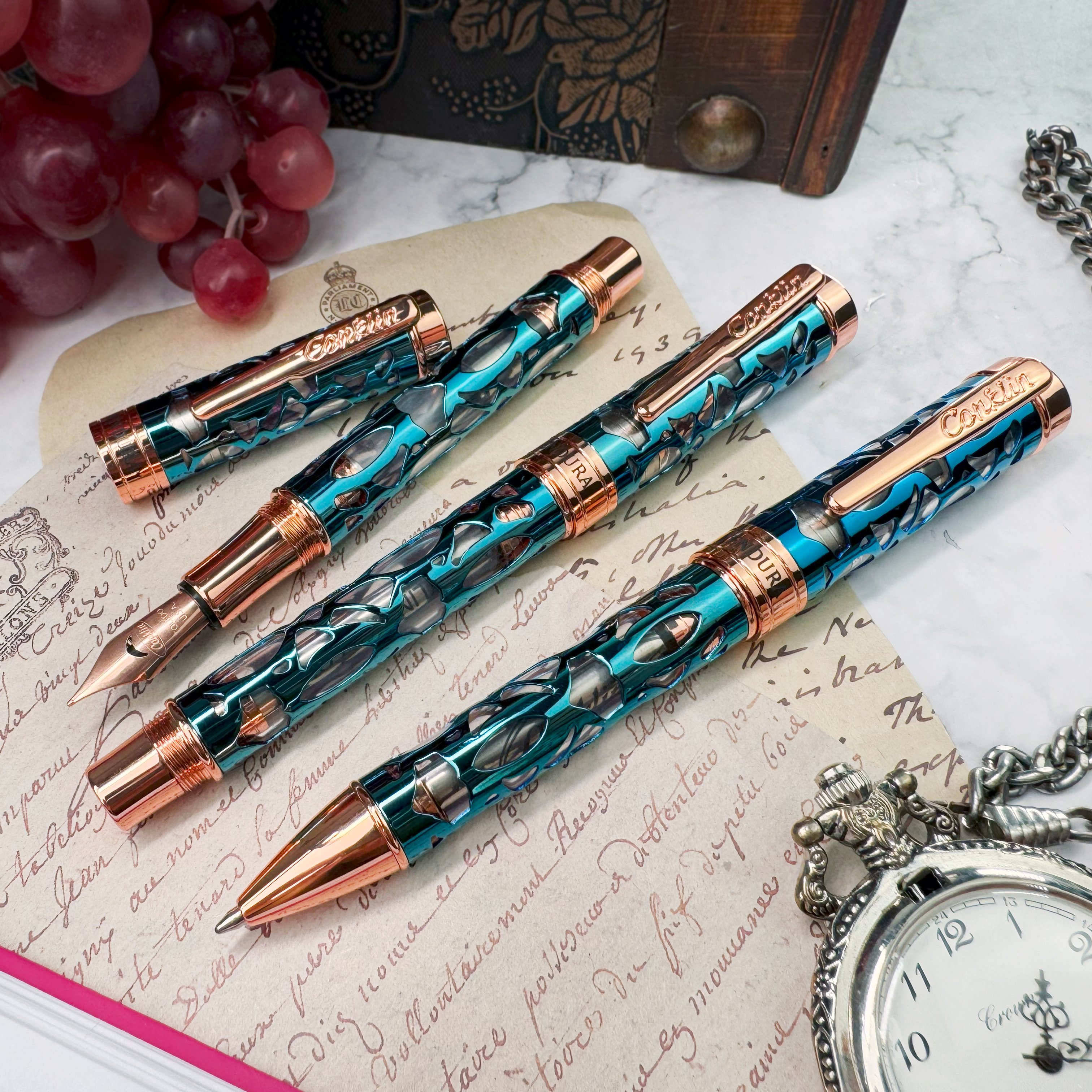 Conklin Endura Deco Crest Demo Blue Rose Gold Ballpoint