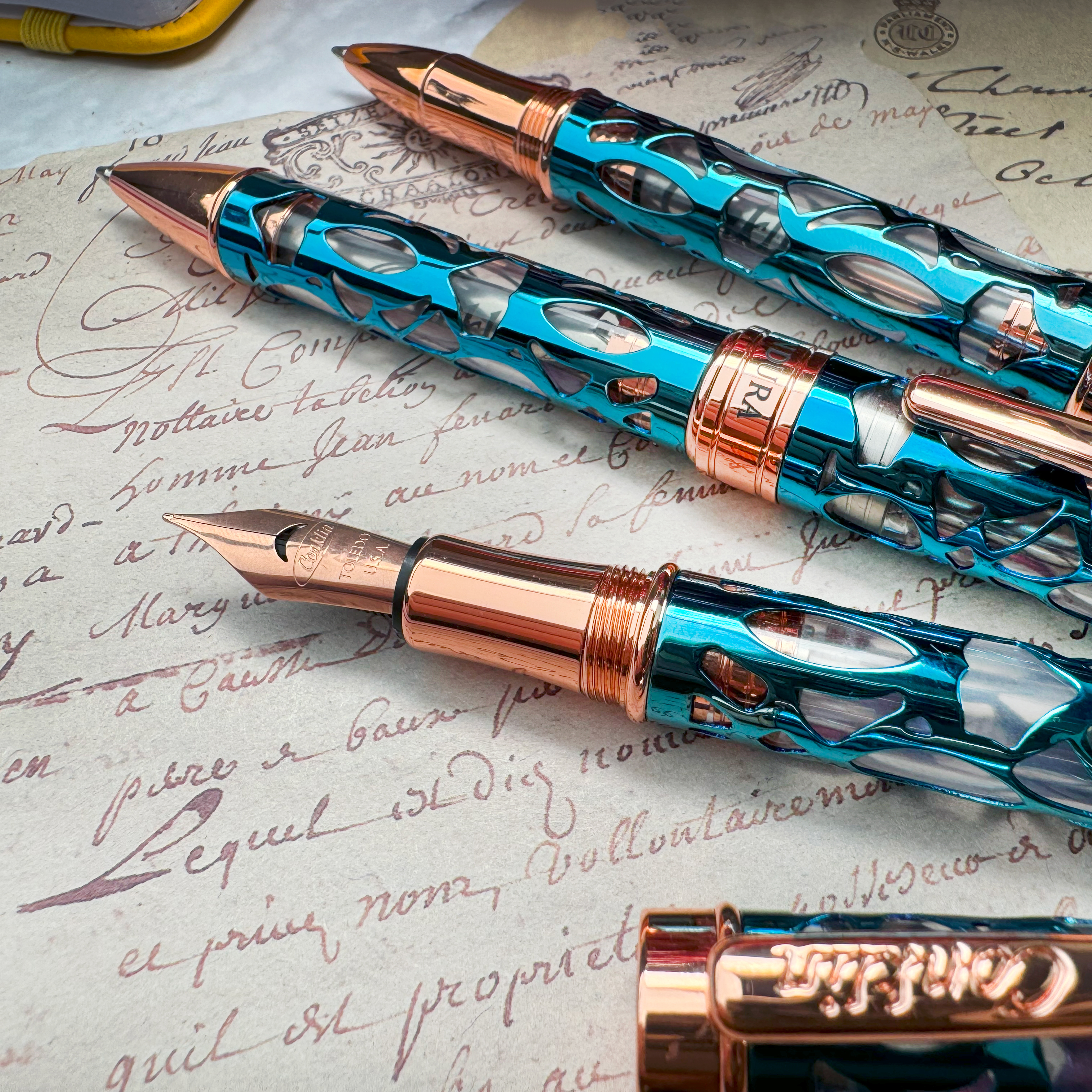Conklin Endura Deco Crest Demo Blue Rose Gold Ballpoint