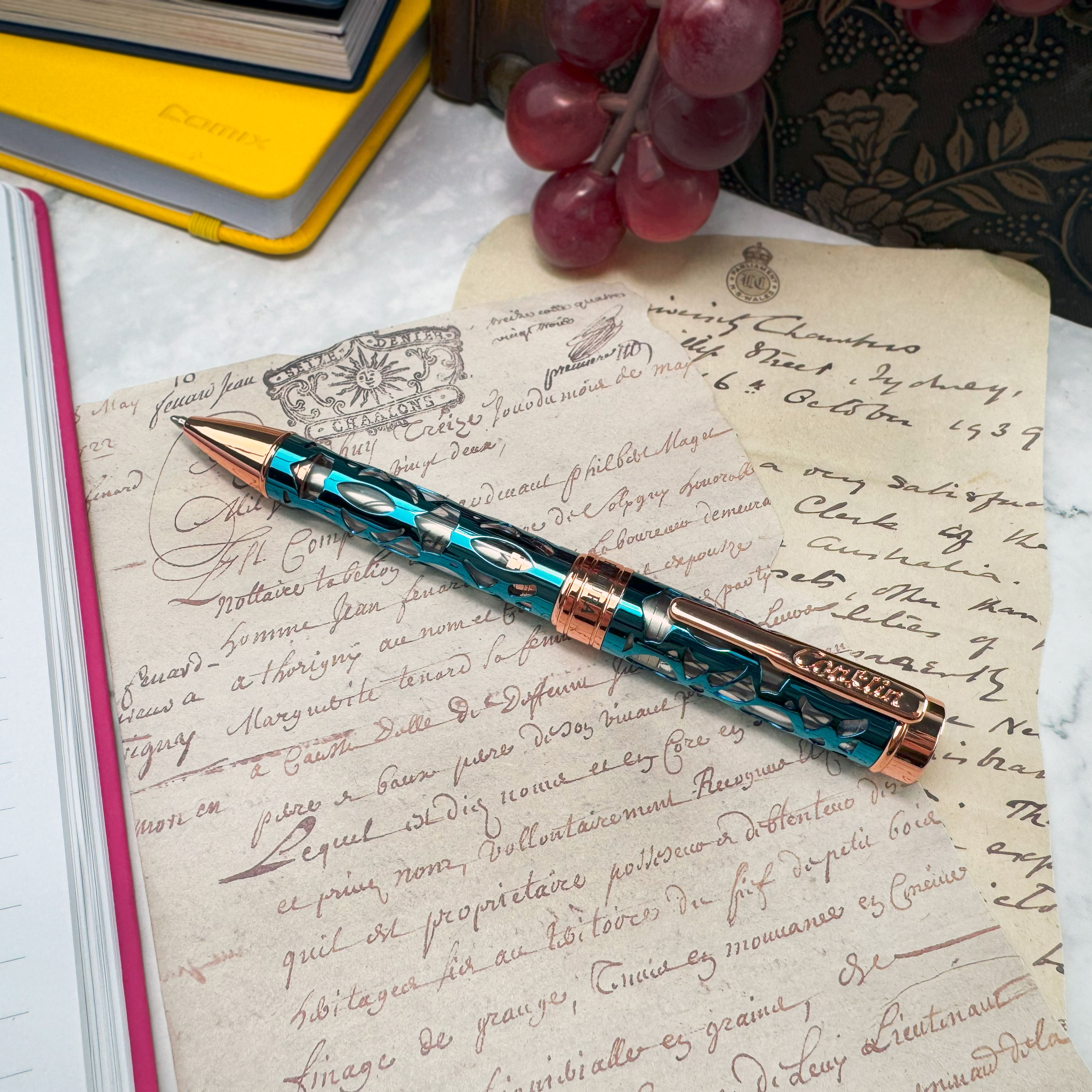Conklin Endura Deco Crest Demo Blue Rose Gold Ballpoint