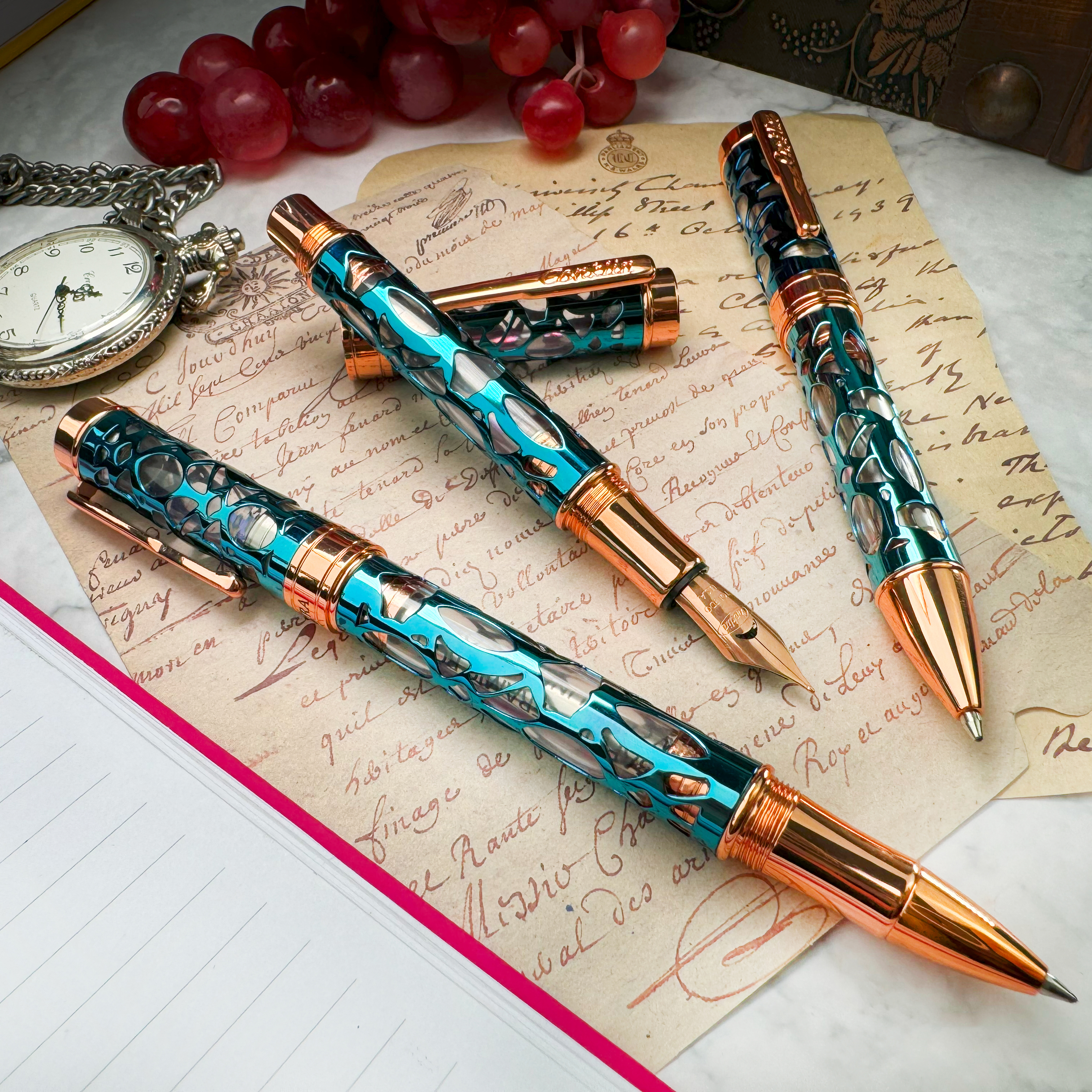 Conklin Endura Deco Crest Demo Blue Rose Gold Ballpoint