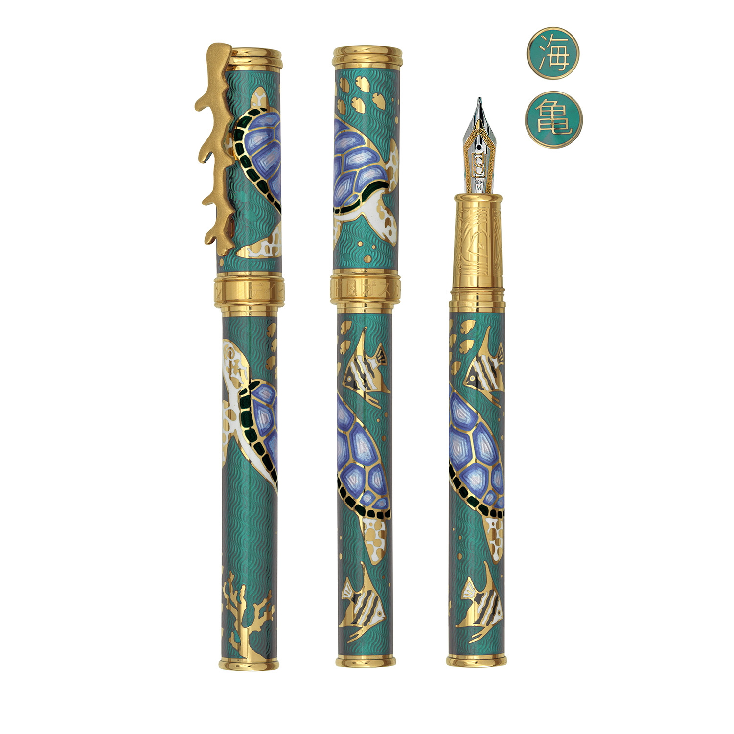 David Oscarson Sea Turtles Teal with Ocean Blue Turtles GT Caneta de tinta permanente