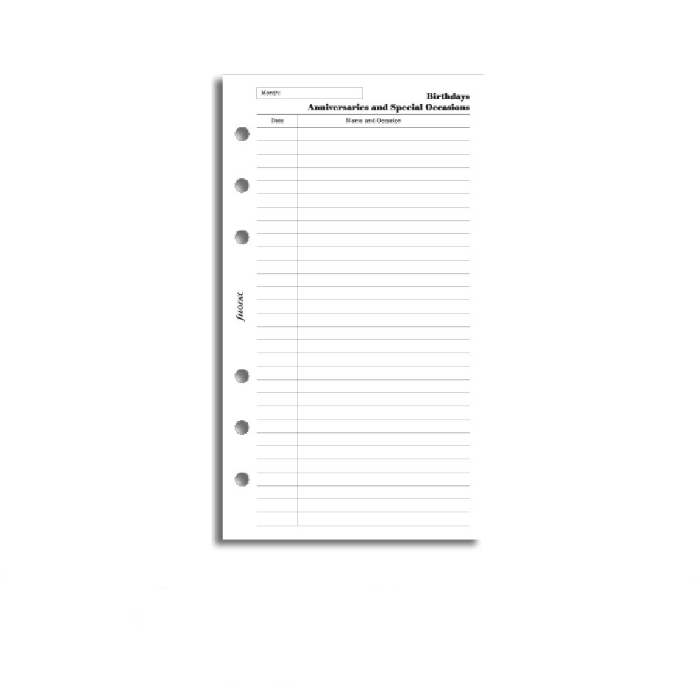 Buy Filofax Refill Personal White Birthdays & Anniversaries Notepaper Filofax Refill Personal White Birthdays & Anniversaries Notepaper