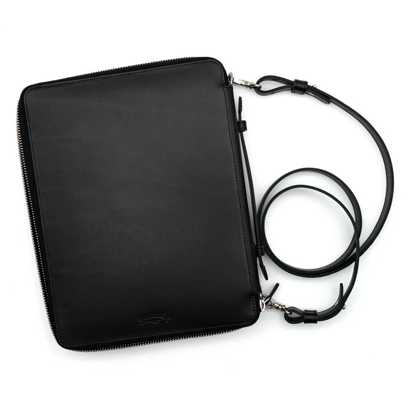 Galen Leather Compendium Bag Black A4 Zippered Folio Organizer