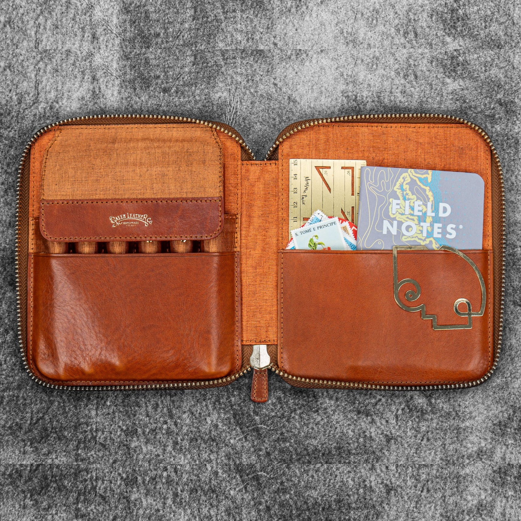 Galen Leather Legacy Zippered 6 Slots Deep Cognac Penetui