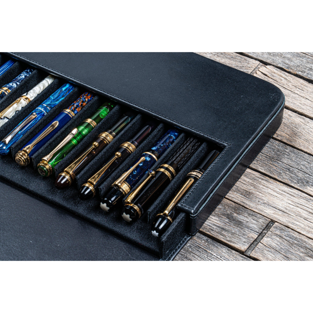 Galen Leather Magnum Opus 12 Slots Black Hard Pen Case