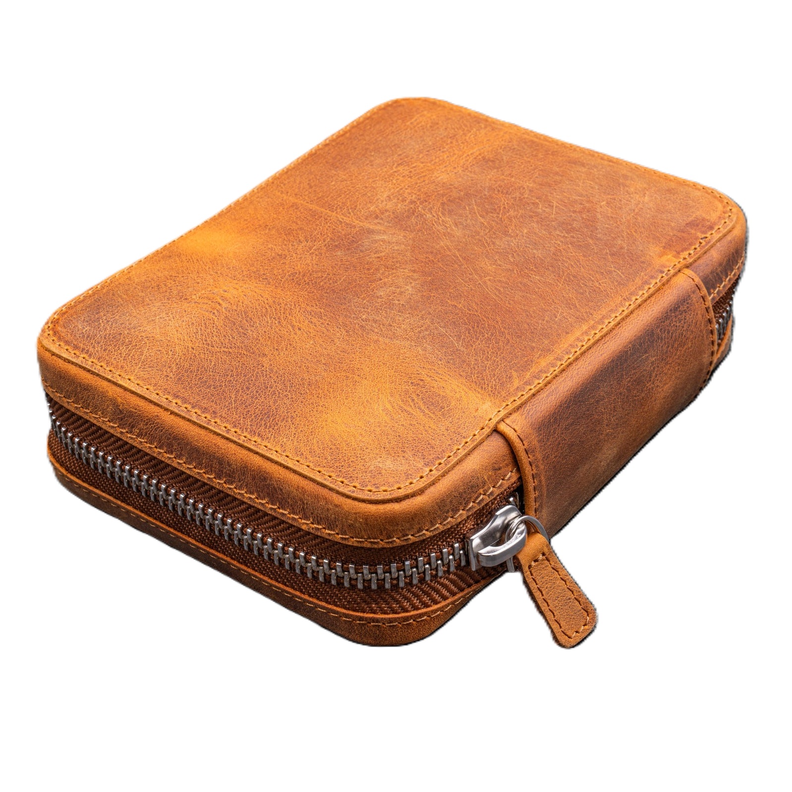 Galen Leather Crazy Horse Brown Zippered Expansi Pen Pouch (Tenfold)