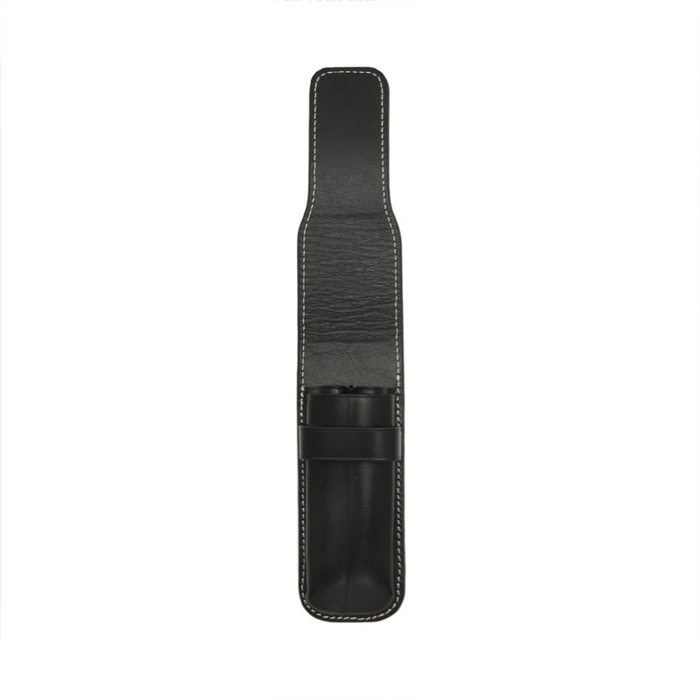 Galen Leather Black Flap Pen Pouch (Double)