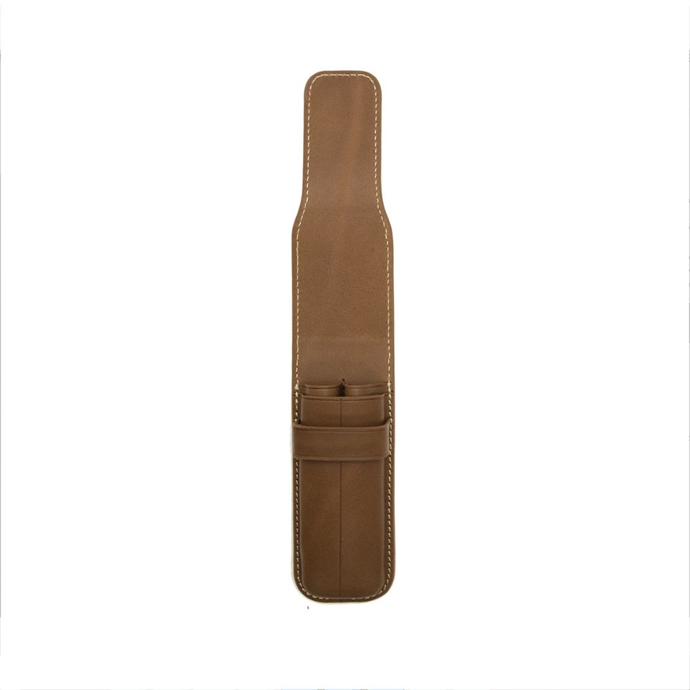 Galen Leather Brown Flap Pen Pouch (Double)