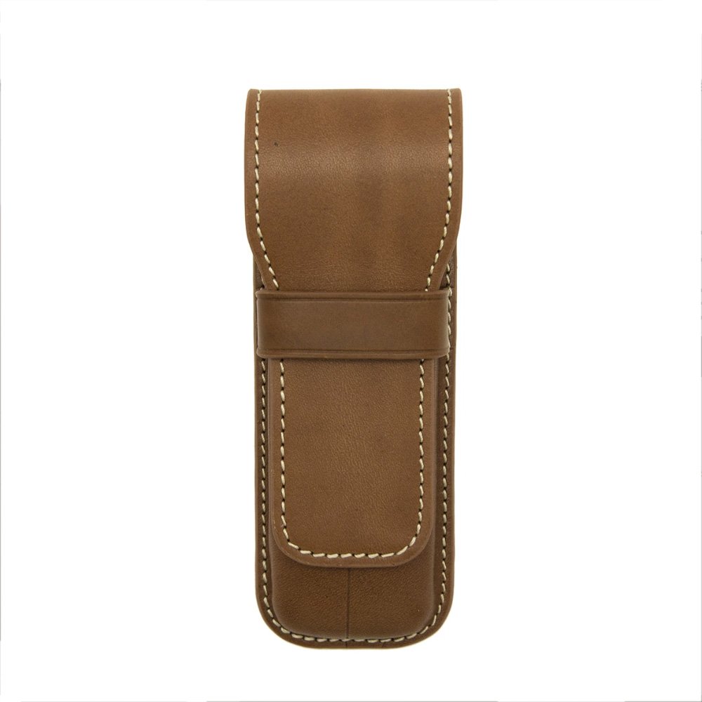 Galen Leather Brown Flap Pen Pouch (Double)