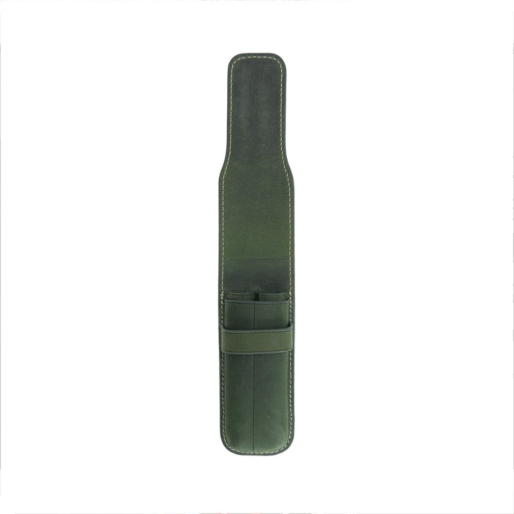 Galen Leather Crazy Horse Green  Flap Pen Pouch (Double)