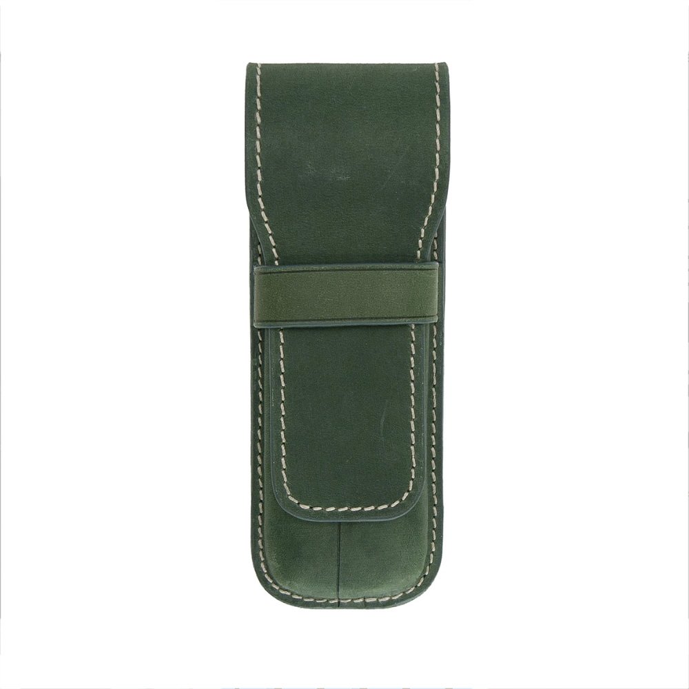 Galen Leather Crazy Horse Green  Flap Pen Pouch (Double)