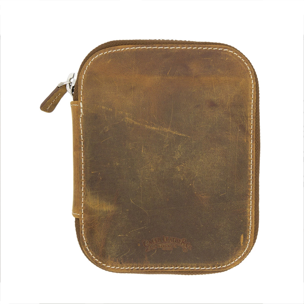 Galen Leather Crazy Horse Brown Zippered Pen Pouch (Tenfold)