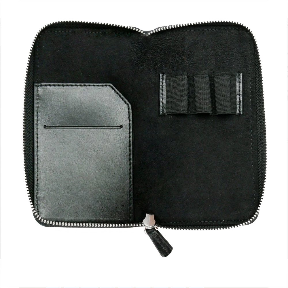 Galen Leather Black Zippered Pen Pouch (Triple) Galen Leather Black Zippered Pen Pouch (Triple)
