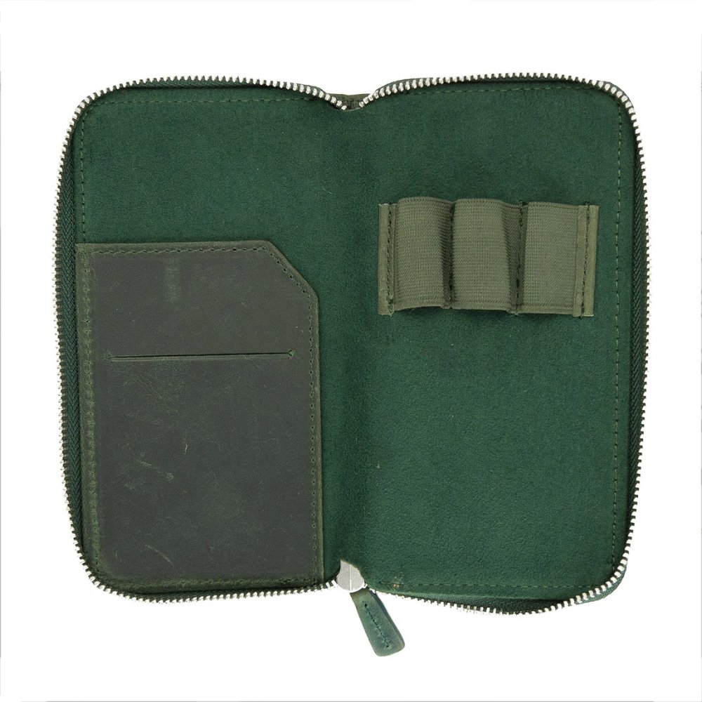 Galen Leather Crazy Horse Green Rits Penetui (3-delig)