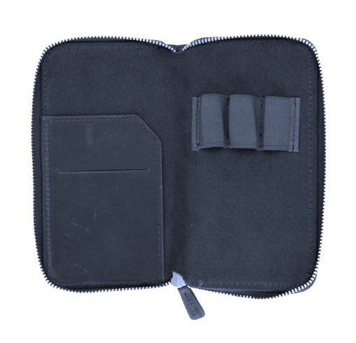 Galen Leather Crazy Horse Navy Blue Zippered Pen Pouch (Triple)