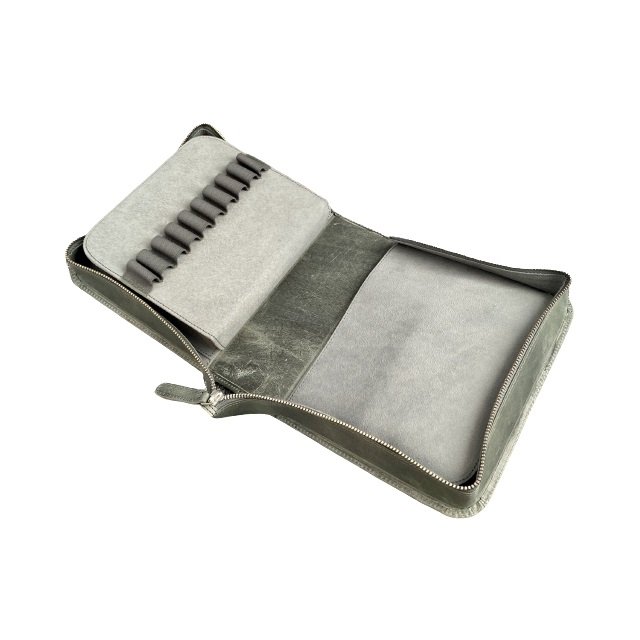 Galen Leather Crazy Horse Smoky Zippered Pen Pouch (Fortyfold)