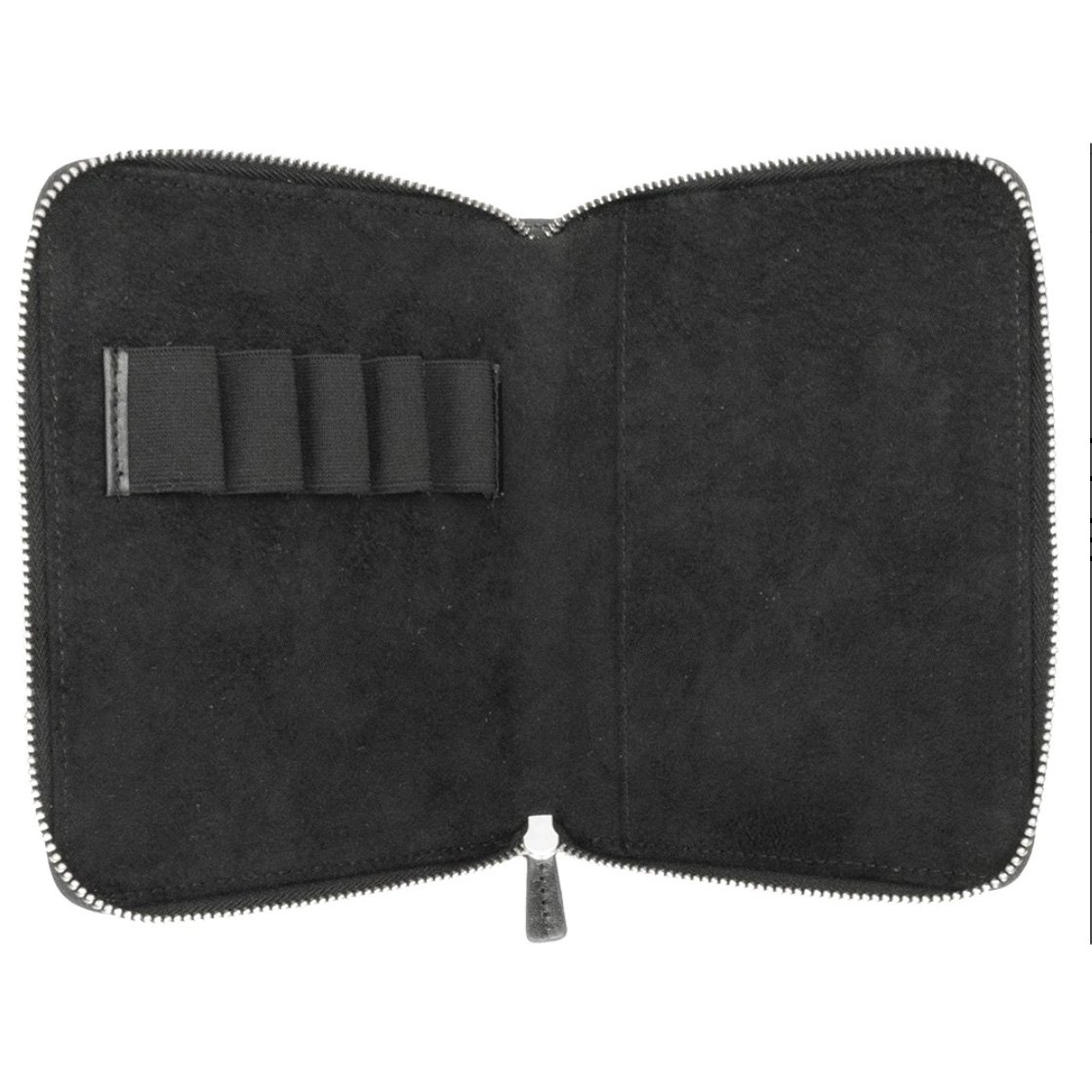 Galen Leather Black Zippered Pen Pouch (Fivefold)