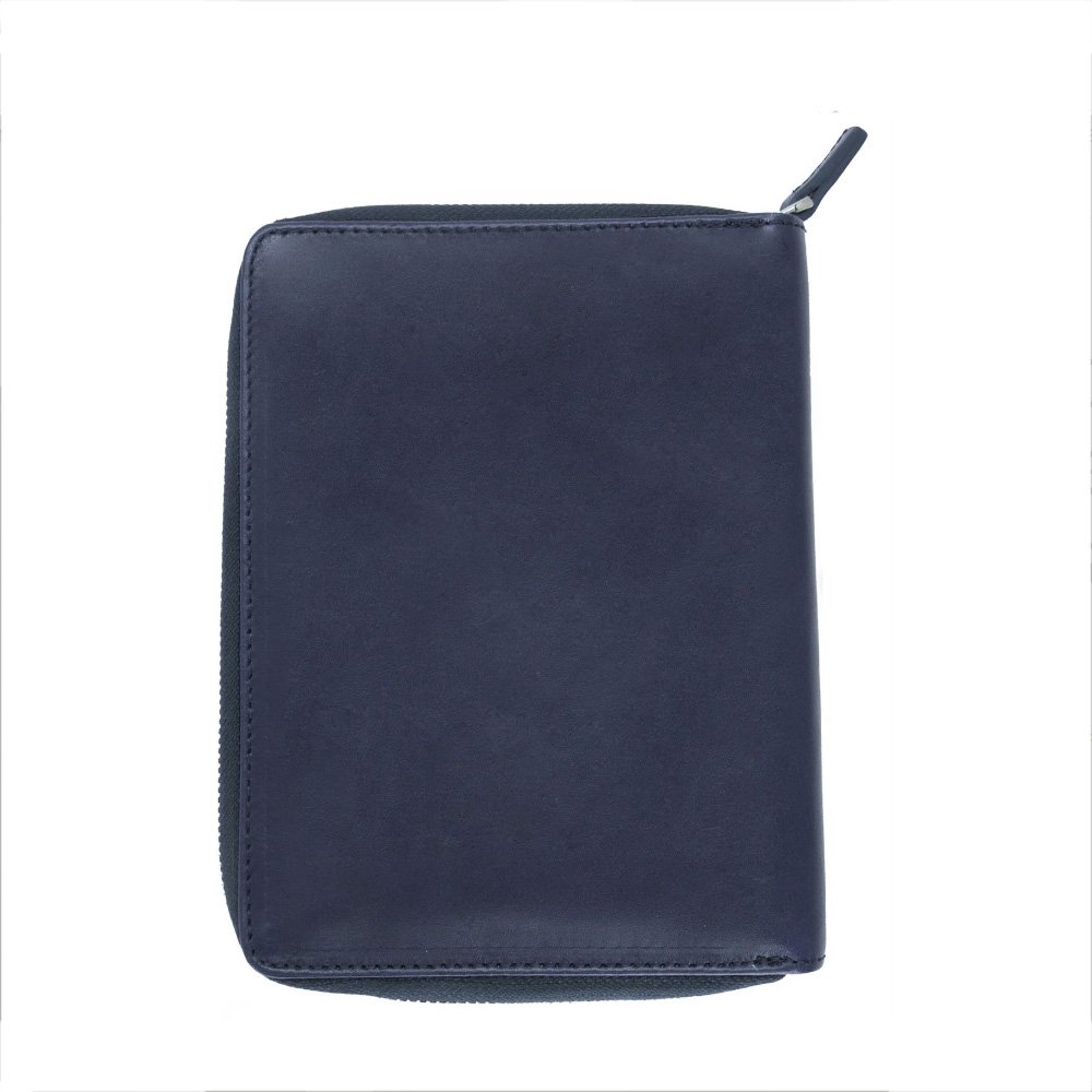 Galen Leather Navy Blue Zippered Pen Pouch (Fivefold)