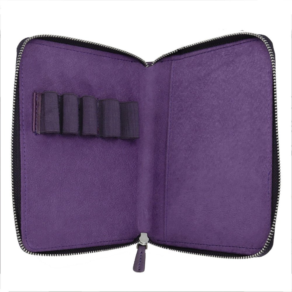 Galen Leather Purple Zippered Pen Pouch (Fivefold) Galen Leather Purple Zippered Pen Pouch (Fivefold)