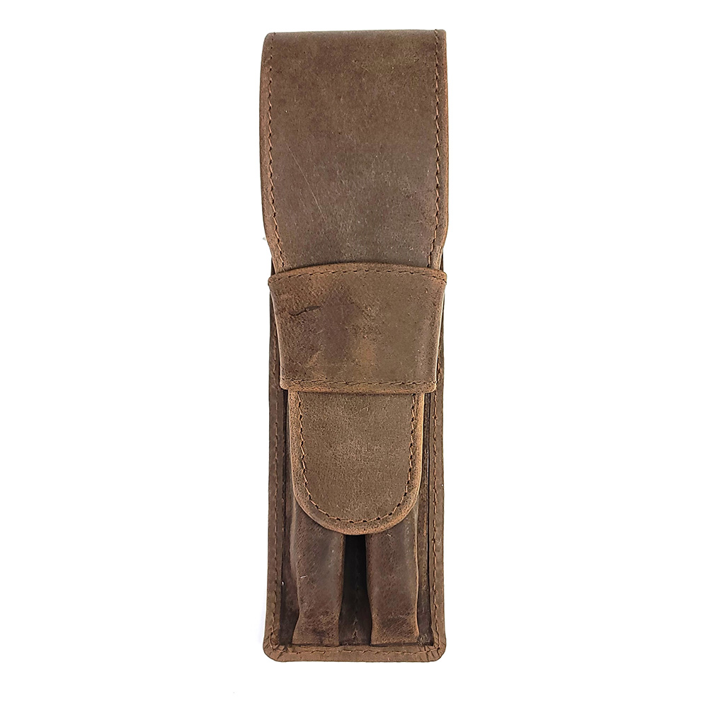 Girologio Bomber Brown Leather Pen Case (Double)