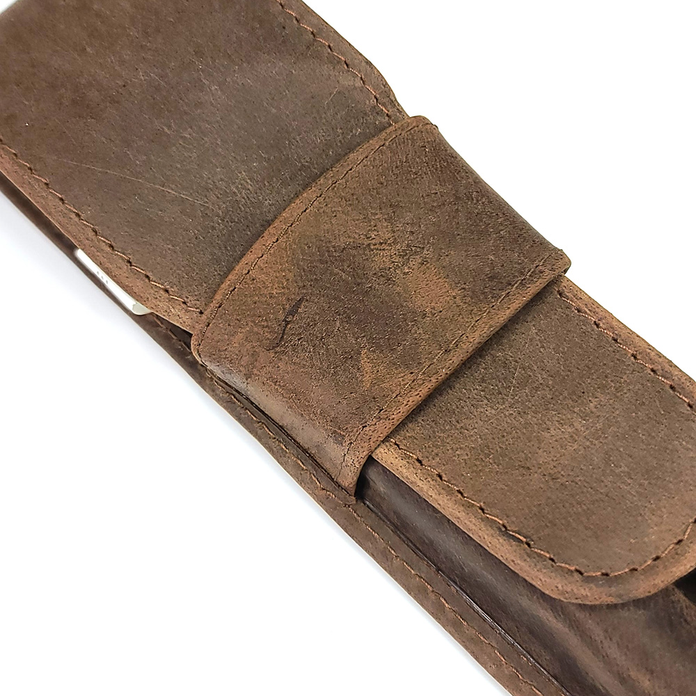 Girologio Bomber Brown Leather Pen Case (Double)