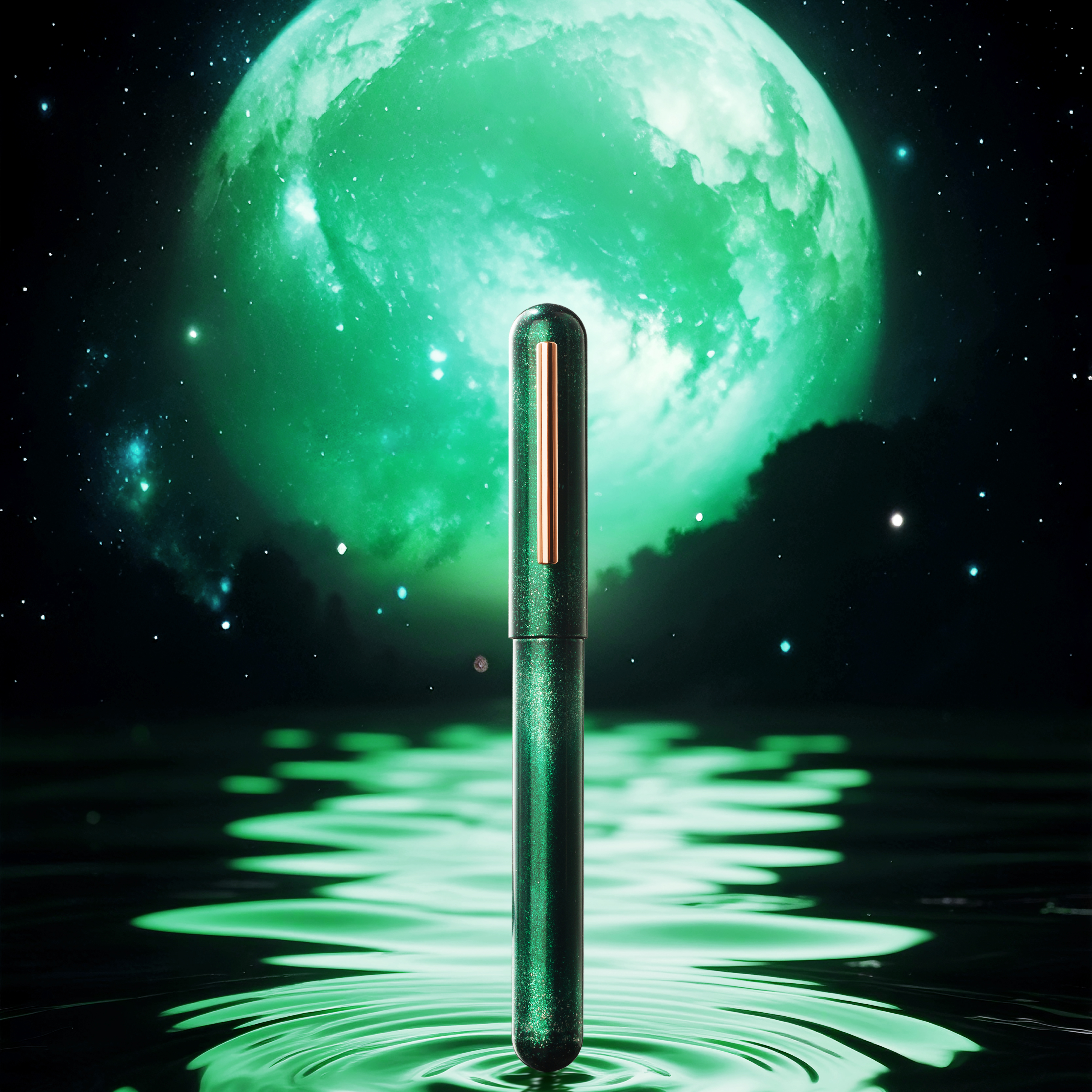 Ikkaku by Nahvalur Urushi Moon Trilogy Green Moon SE Caneta de tinta permanente