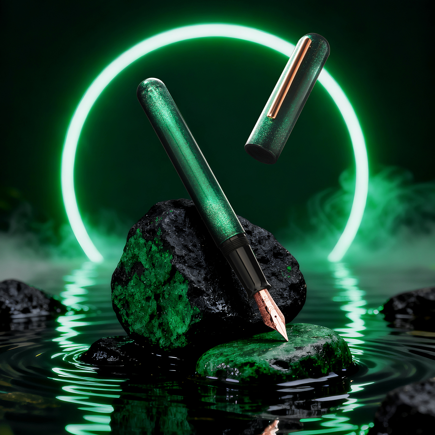 Ikkaku by Nahvalur Urushi Moon Trilogy Green Moon SE Caneta de tinta permanente