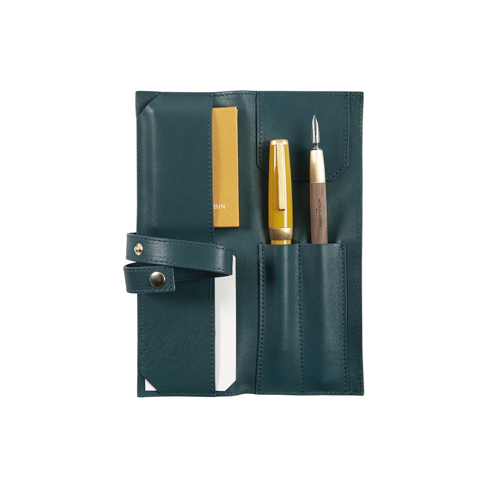 Jacques Herbin Small Leather Black Pen Pouch (Double) Jacques Herbin Small Leather Black Pen Pouch (Double)