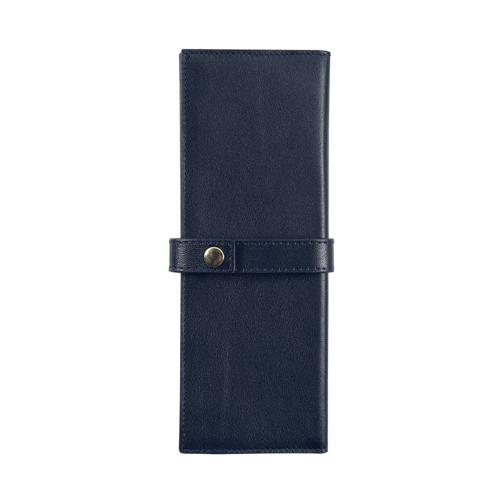 Jacques Herbin Small Leather Navy Blue Pen Pouch (Double)