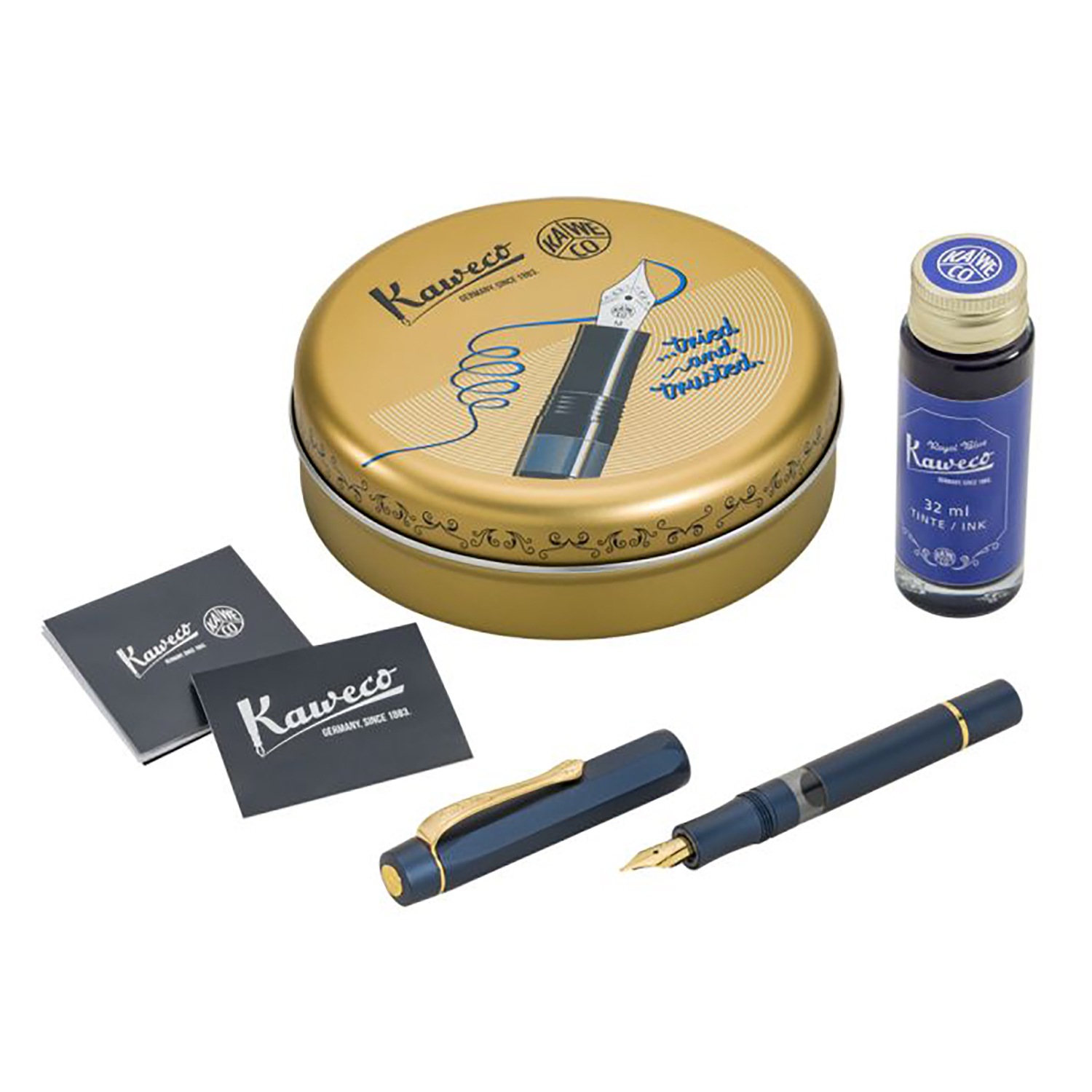 Kaweco AL Sport Navy Blue Piston Pluma Estilográfica + Ink Bottle Set