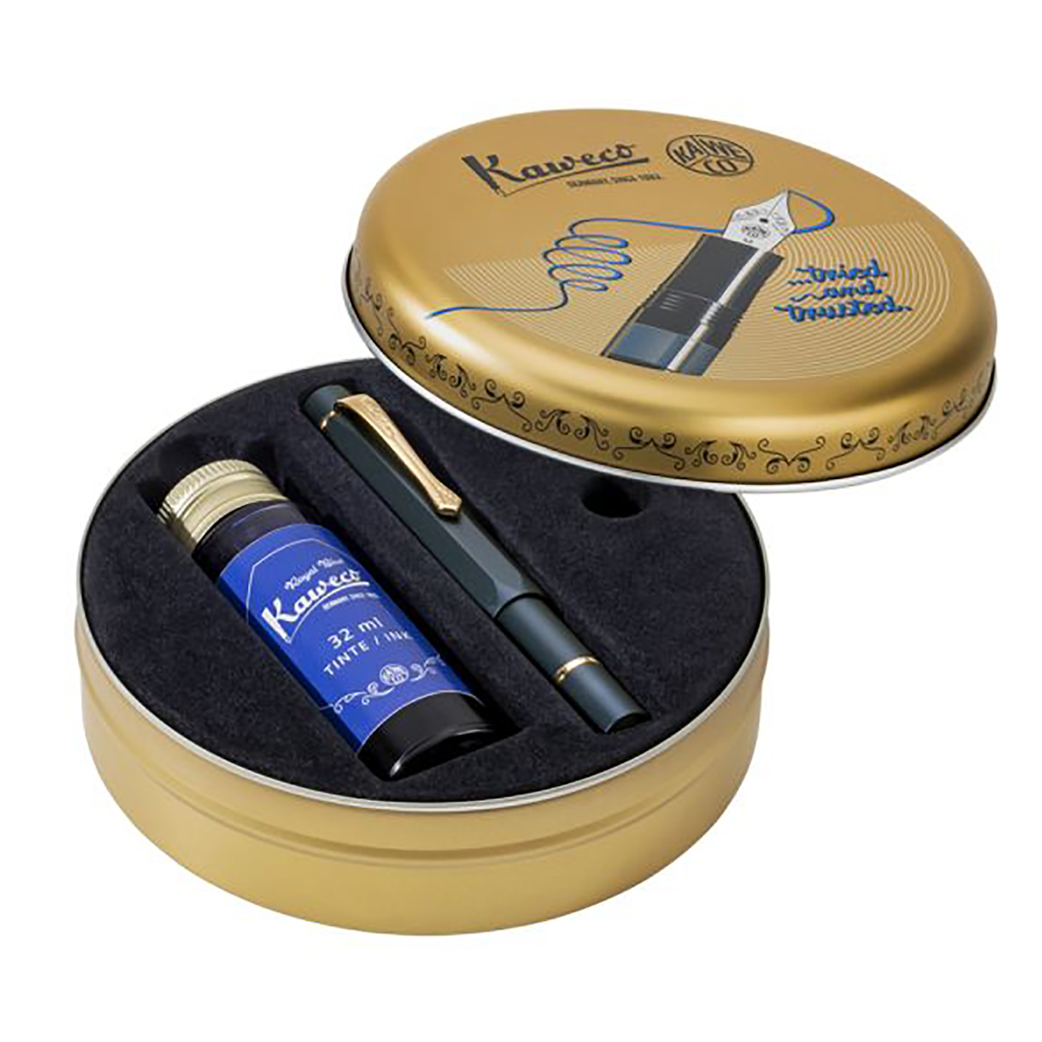 Kaweco AL Sport Navy Blue Piston Pluma Estilográfica + Ink Bottle Set