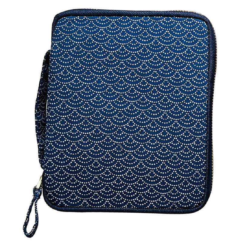 Kyoku Haku Seigaiha Dark Blue Cotton Zippered Pen Pouch (Tenfold) Kyoku Haku Seigaiha Dark Blue Cotton Zippered Pen Pouch (Tenfold)