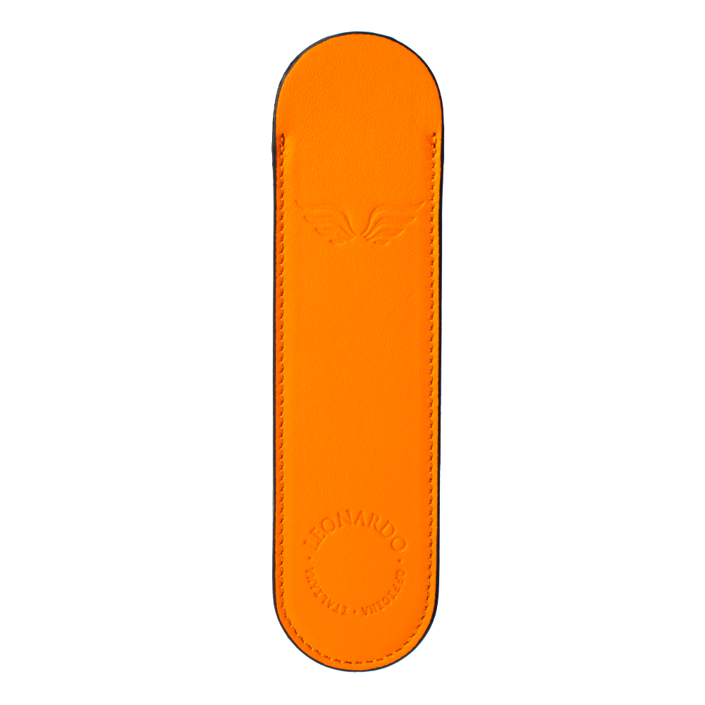 Leonardo Italian Leather Pen Sleeve Orange Pen Pouch (Single)