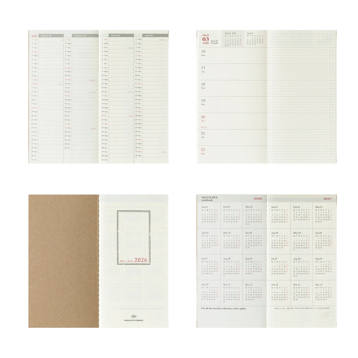 Traveler's Company Refill Regular 2026 Diary Weekly + Memo Notebook