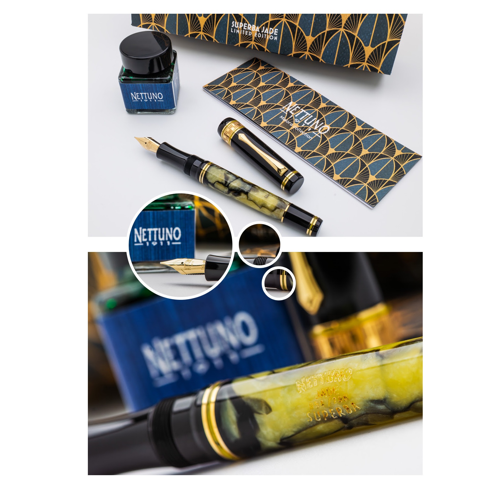 Nettuno 1911 Superba Jade Marbled Celluloid Fountain pen