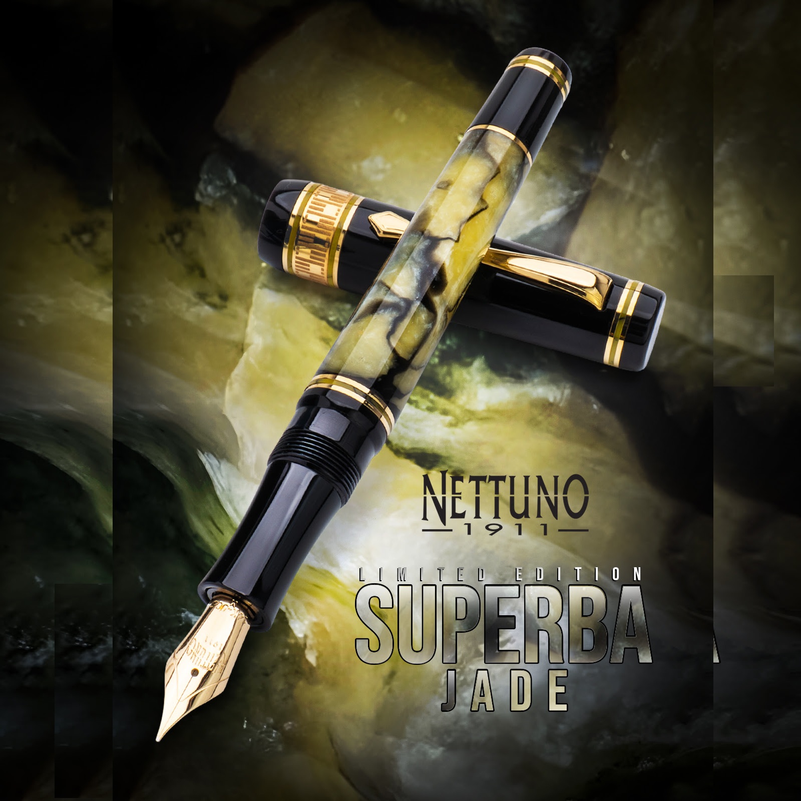 Nettuno 1911 Superba Jade Marbled Celluloid Fountain pen