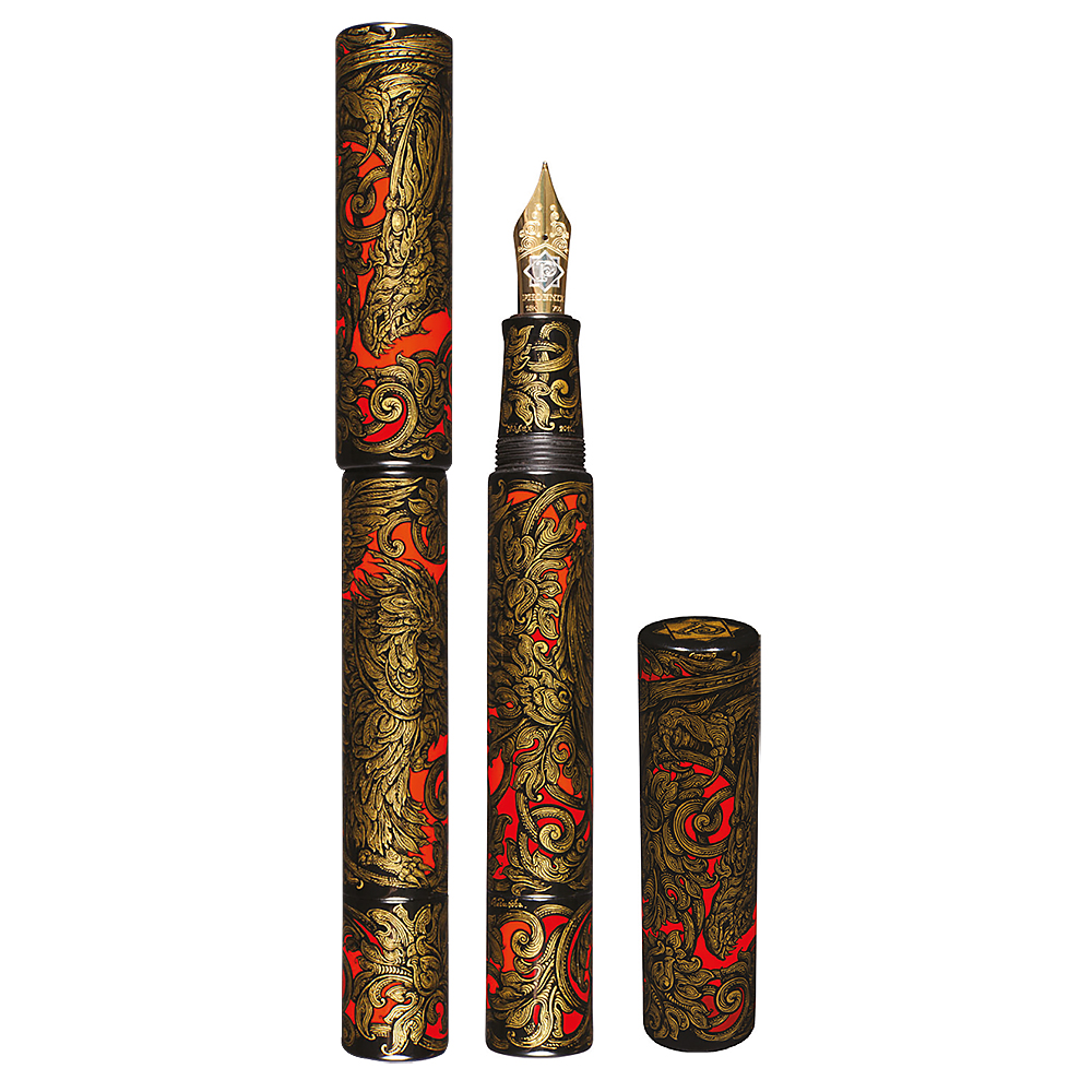 Phoenix Lacquer Art Ornaments Golden Dragon & Phoenix Fountain pen Phoenix Lacquer Art Ornaments Golden Dragon & Phoenix Fountain pen