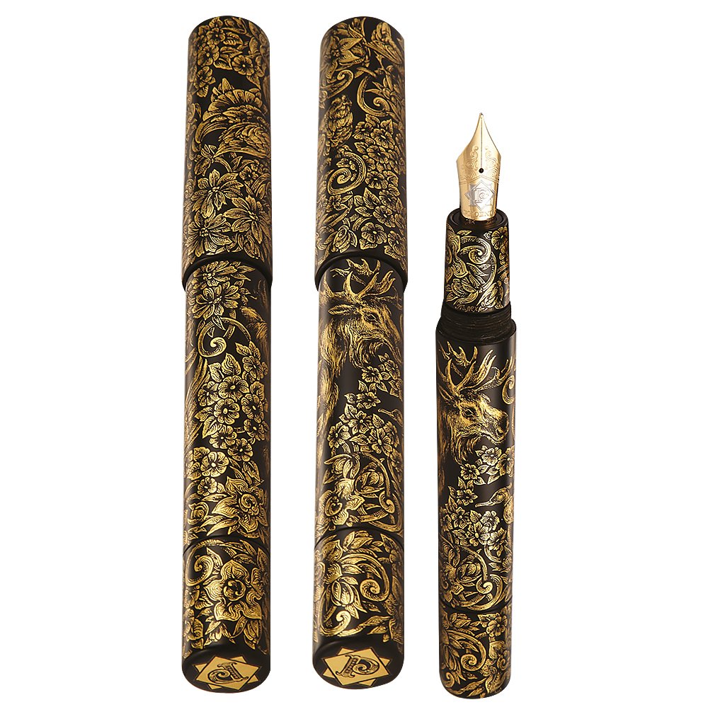 Phoenix Lacquer Art Ornaments Golden Moose & Flowers Fountain pen
