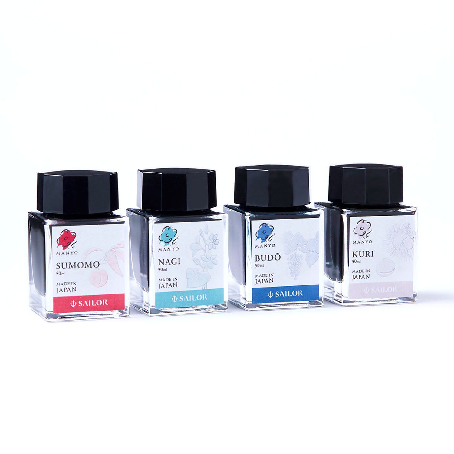 Sailor Manyo Ink Set - Sumomo, Nagi, Budo, Kuri - 4x 20ml Ink Bottles Sailor Manyo Ink Set - Sumomo, Nagi, Budo, Kuri - 4x 20ml Ink Bottles