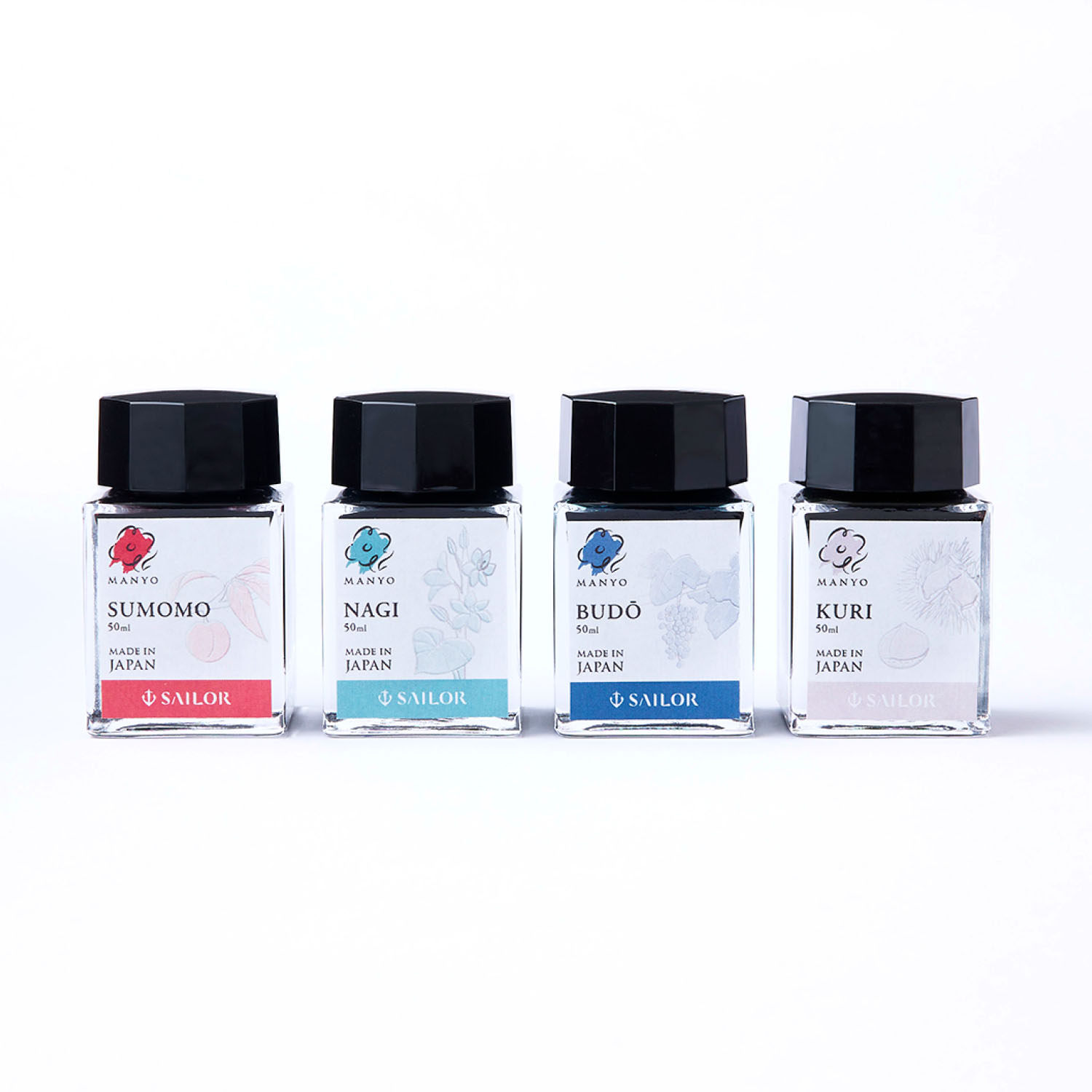 Sailor Manyo Ink Set - Sumomo, Nagi, Budo, Kuri - 4x 20ml Ink Bottles