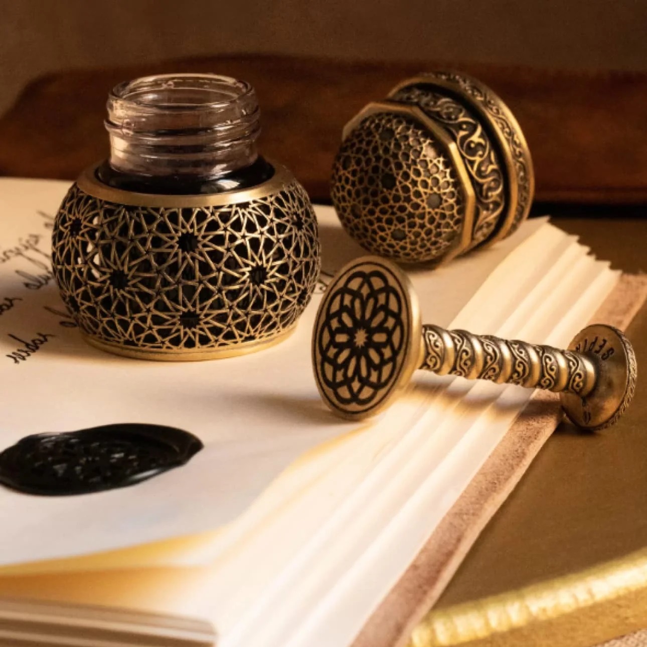 Sepia Writing Accessories Infinite Stars Brass Seljuk Ink Bottle Sepia Writing Accessories Infinite Stars Brass Seljuk Ink Bottle