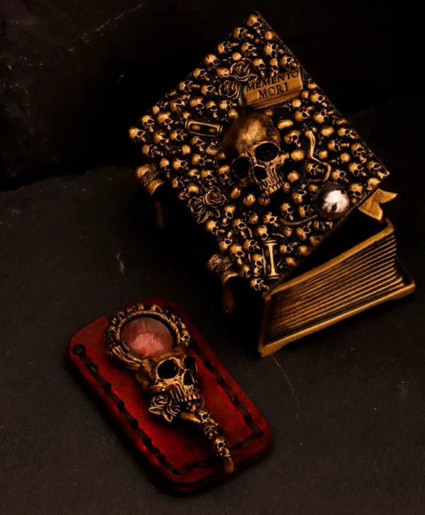 Sepia Writing Accessories Vanitas Brass Nib Box with Miniature Magnifying Glass Sepia Writing Accessories Vanitas Brass Nib Box with Miniature Magnifying Glass