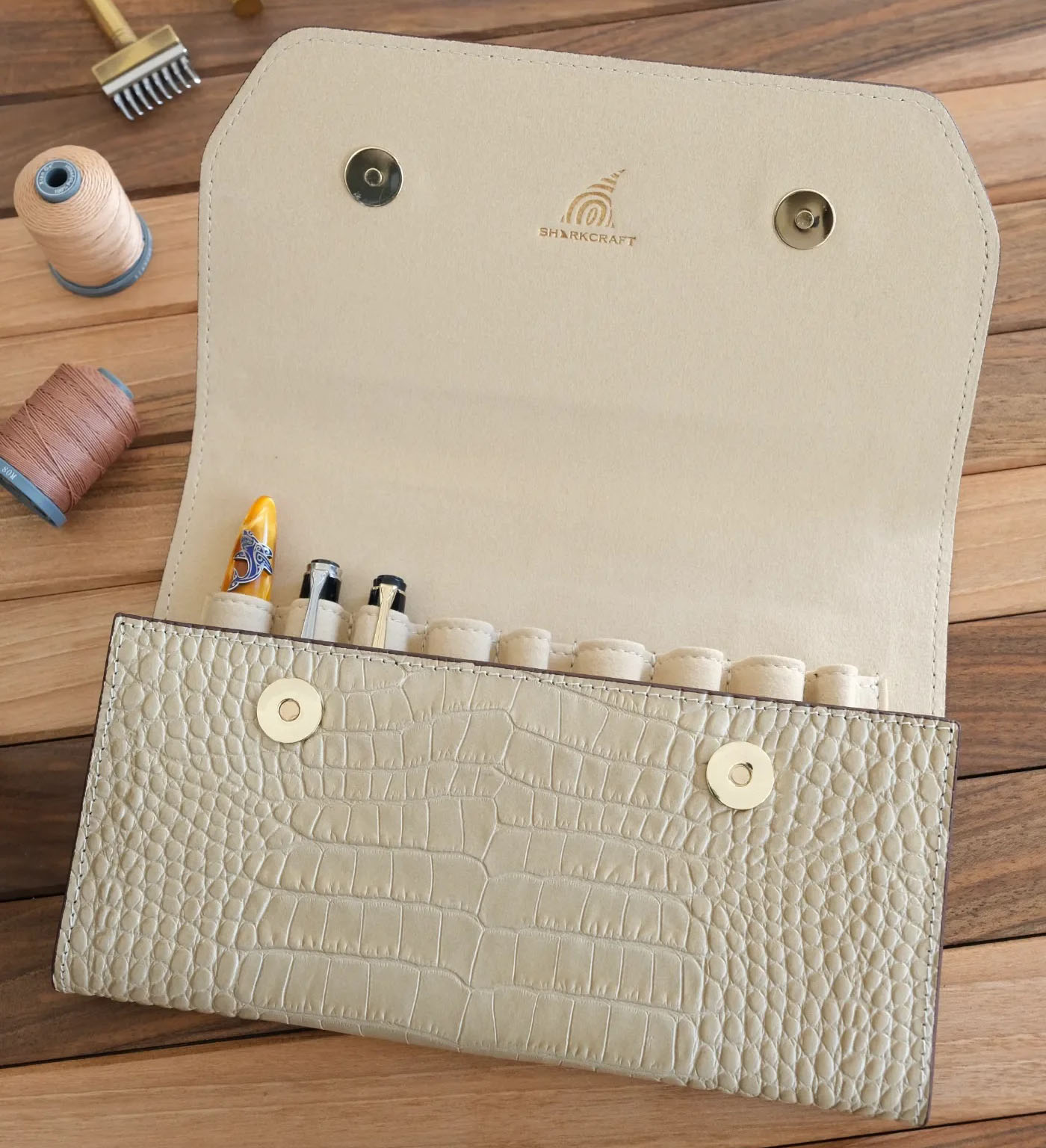 Sharkcraft Octopus Croco Cream Pen Pouch (9-part) Sharkcraft Octopus Croco Cream Pen Pouch (9-part)