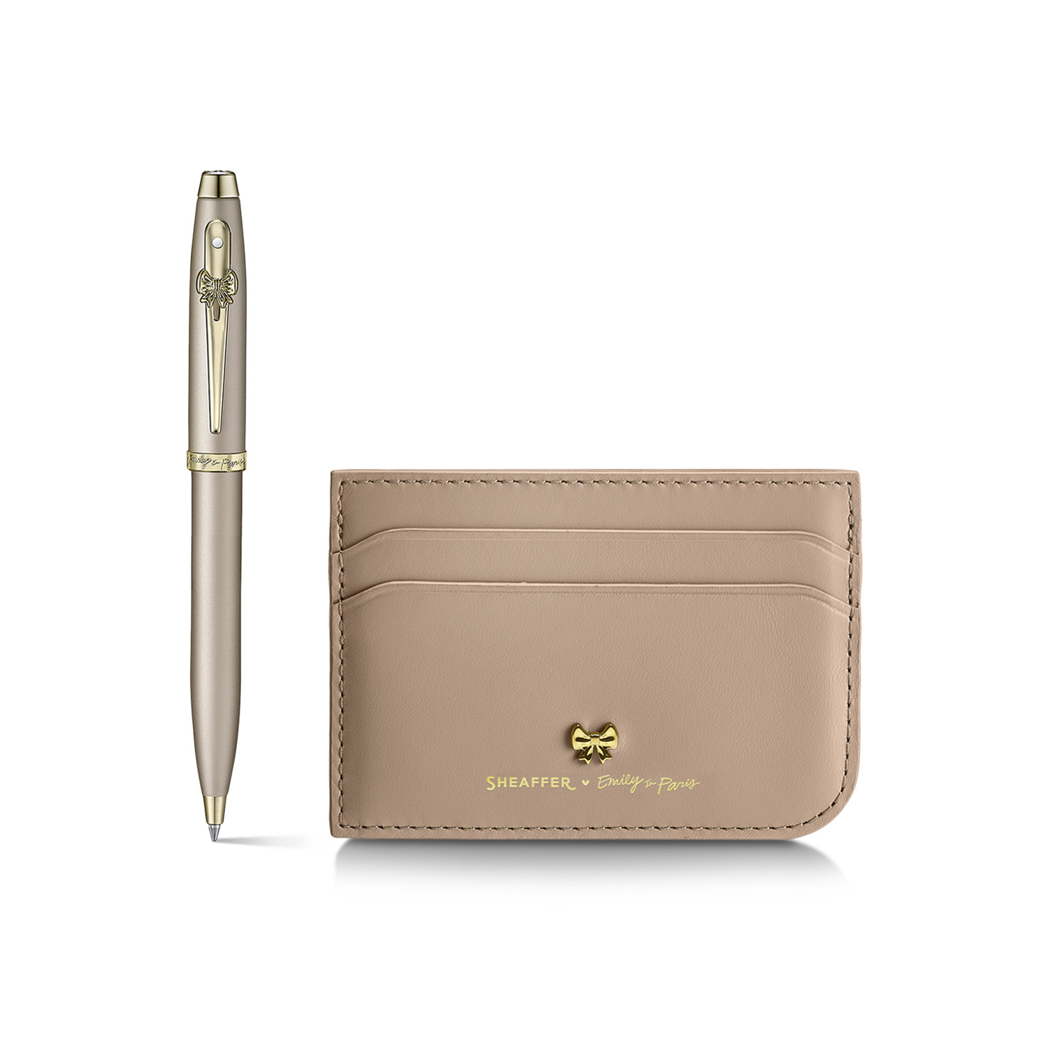 Sheaffer 100 Emily in Paris Champagne Gold GT Kugelschreiber and Credit Card Holder Set