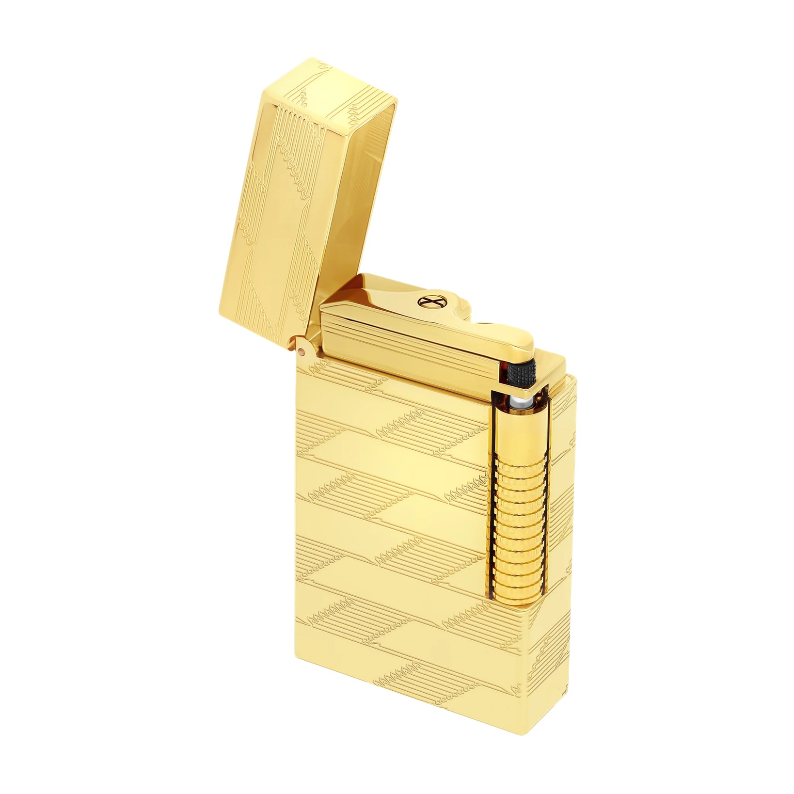 S.T. Dupont Le Grand Cling 1872 Monogram Yellow Gold Guilloche Lighter Feuerzeug C23178