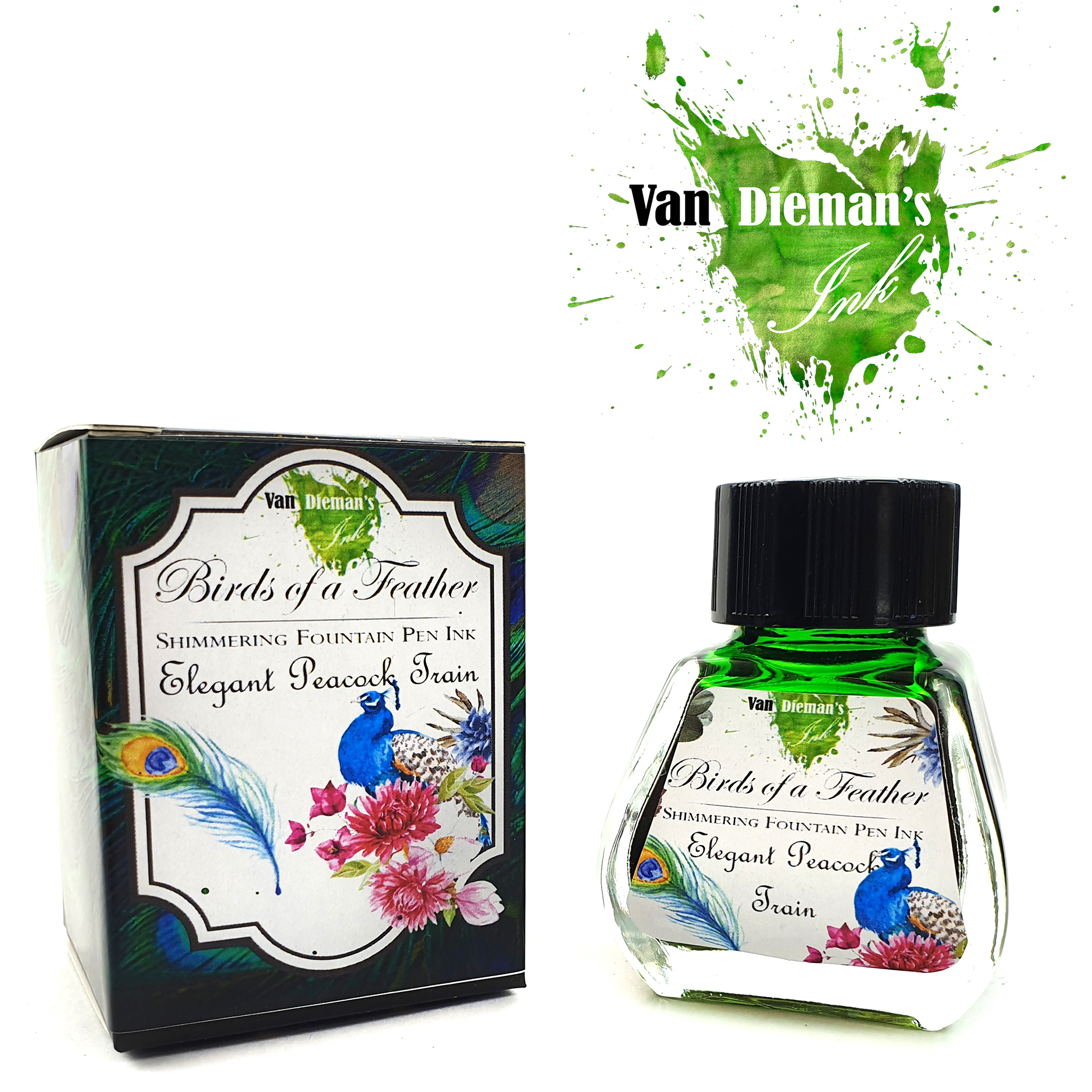 Van Dieman's Birds Of A Feather - Elegant Peacock Train Shimmering 30ml Ink Bottle Van Dieman's Birds Of A Feather - Elegant Peacock Train Shimmering 30ml Ink Bottle
