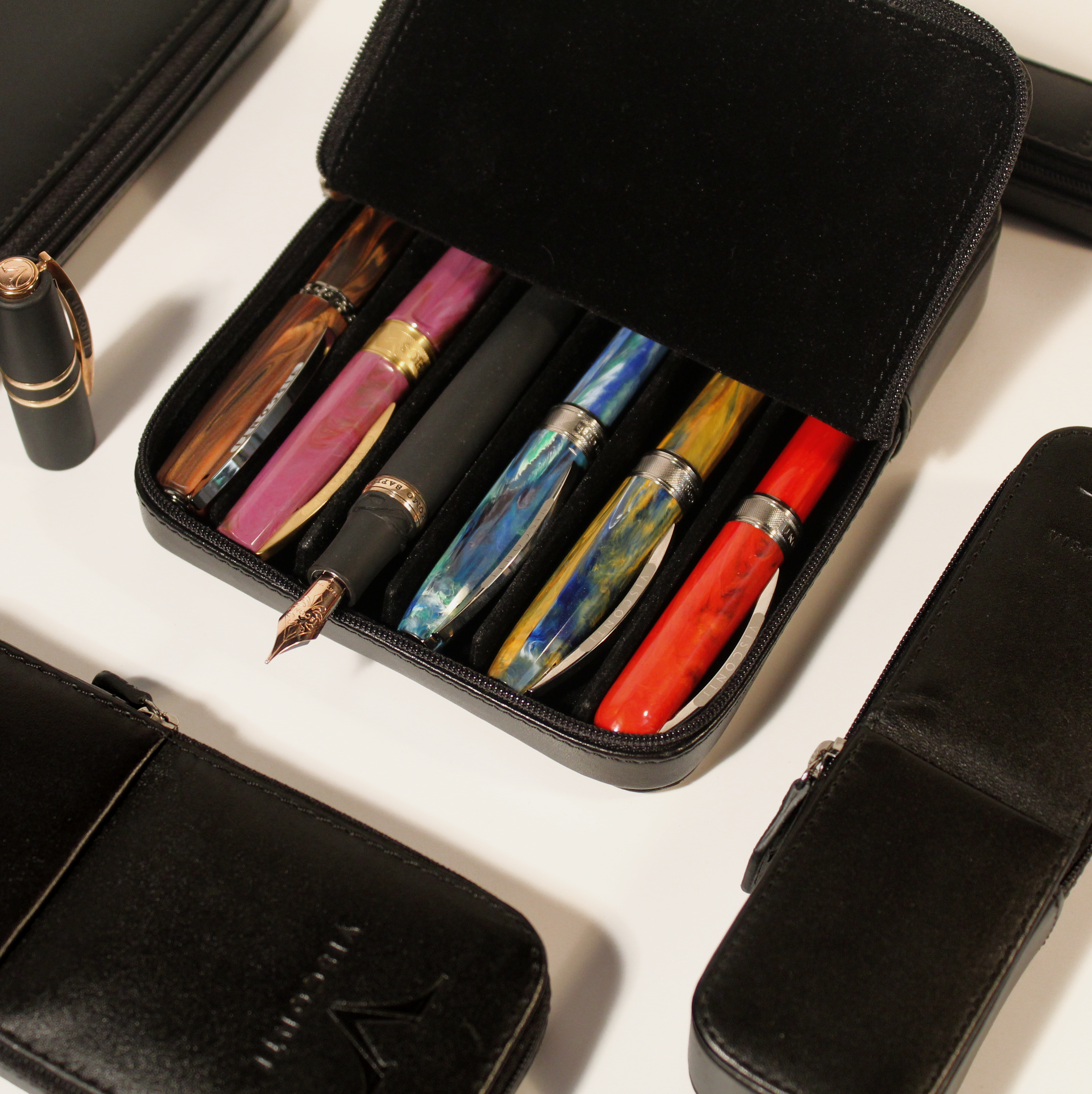 Visconti Leather Black Pen Pouch Triple Visconti Leather Black Pen Pouch Triple
