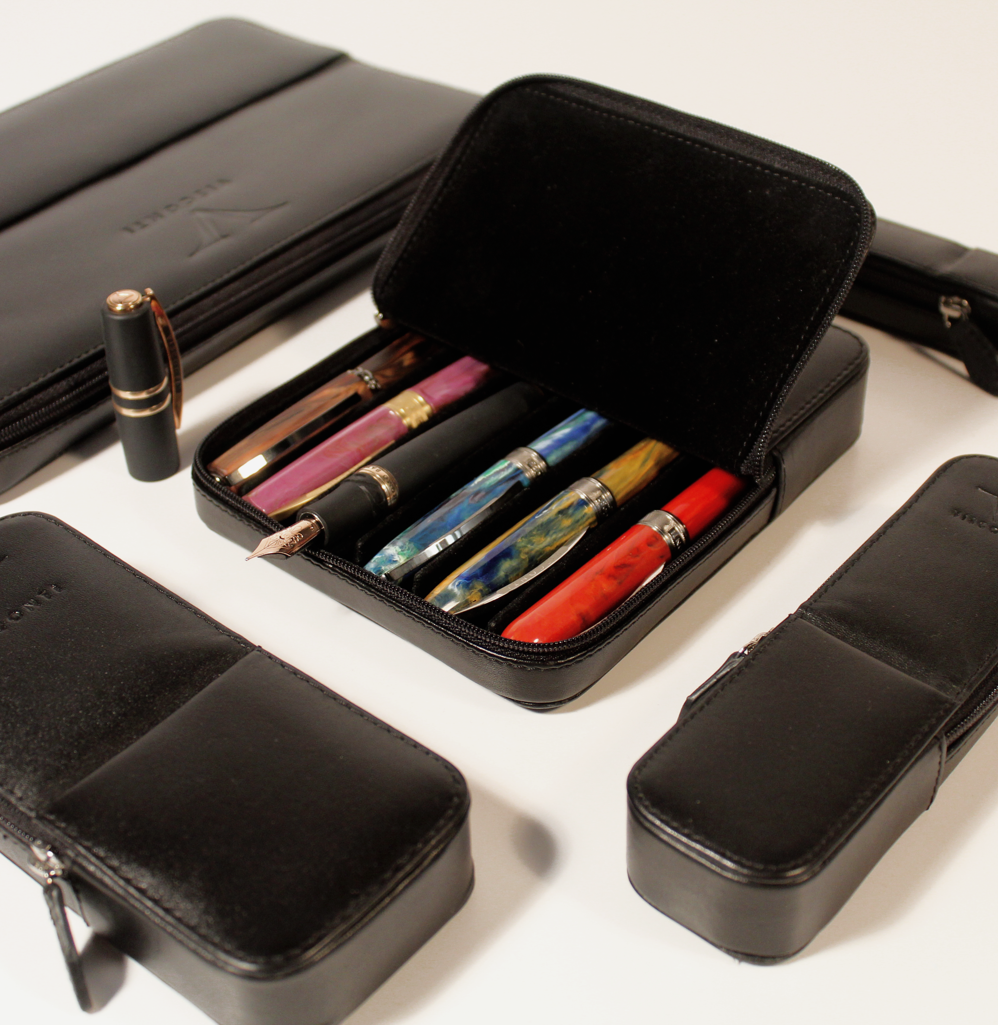 Visconti Leather Black Pen Pouch Triple Visconti Leather Black Pen Pouch Triple
